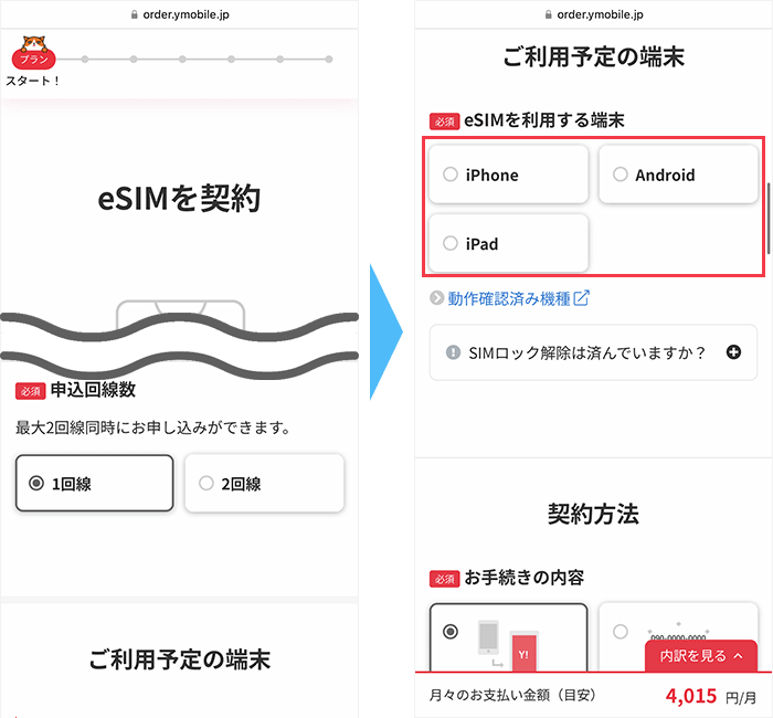 ワイモバイルの申込み手順