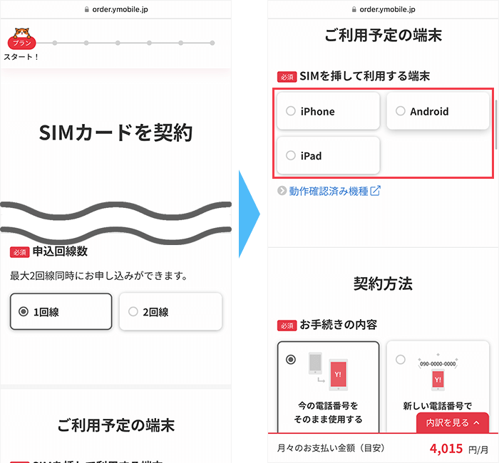 ワイモバイルの申込み手順